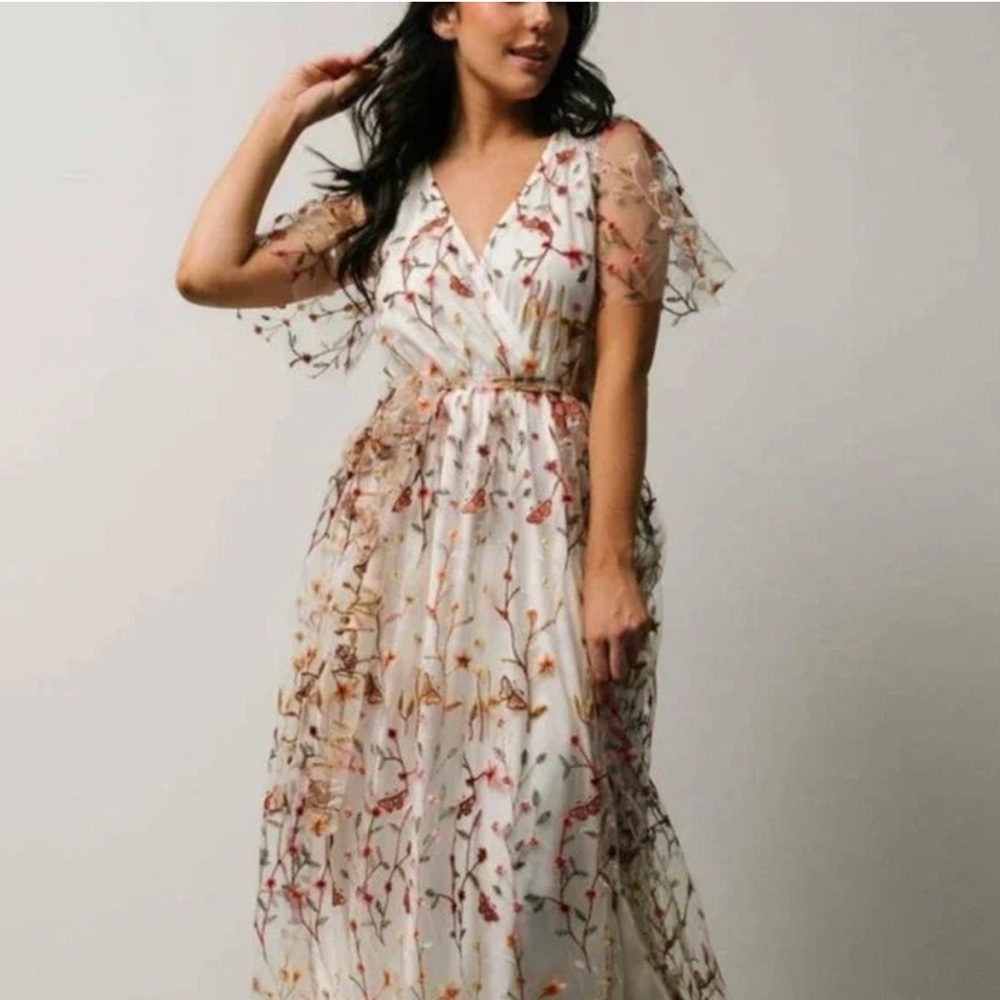 Baltic Born Marseille White Floral Embroidered Maxi Dress